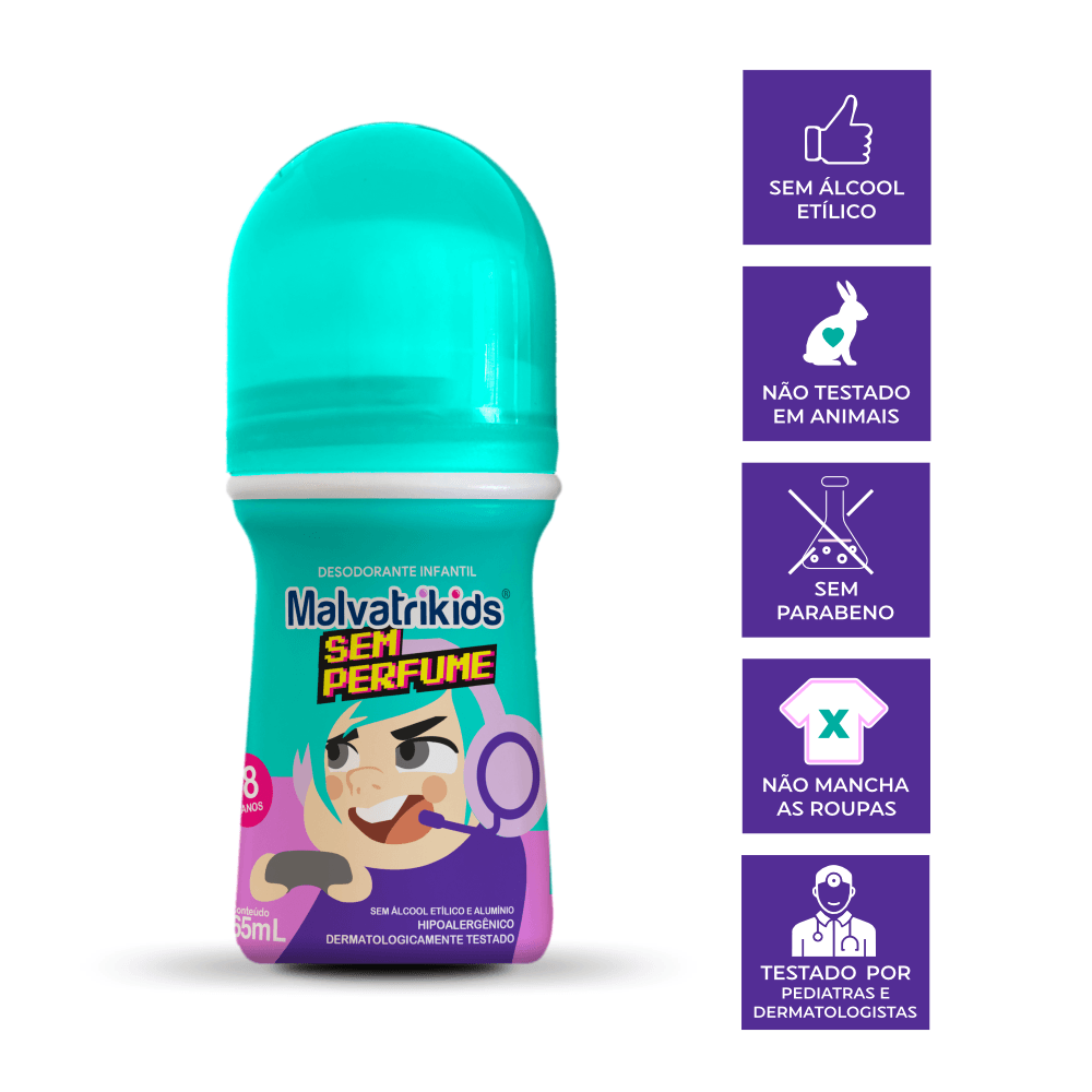 Desodorante Infantil Malvatrikids +8 anos Sem Perfume Roll On 65ml — imagem 3 | Farmácia Resyla