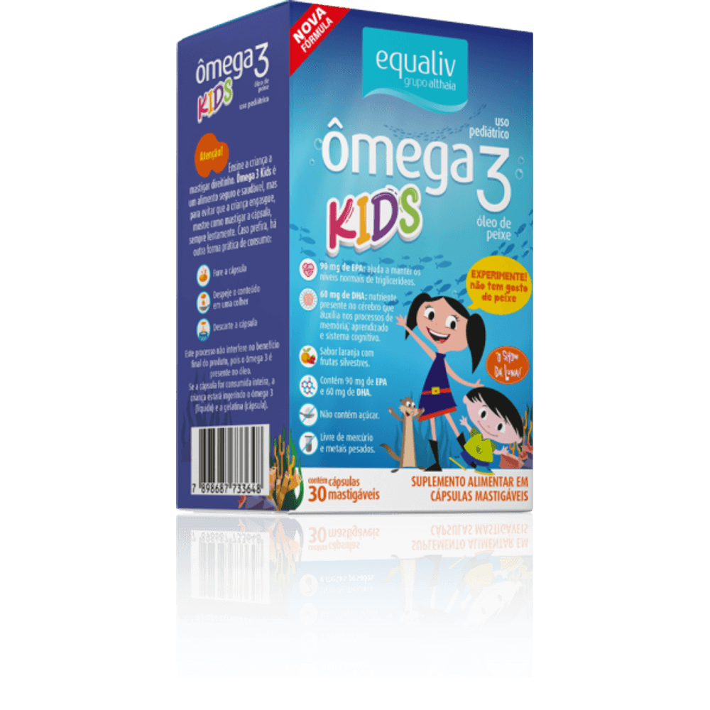Equaliv Ômega 3 Pro Kids Oil Sabor Laranja 30 Cápsulas Mastigáveis — Equaliv | Farmácia Resyla
