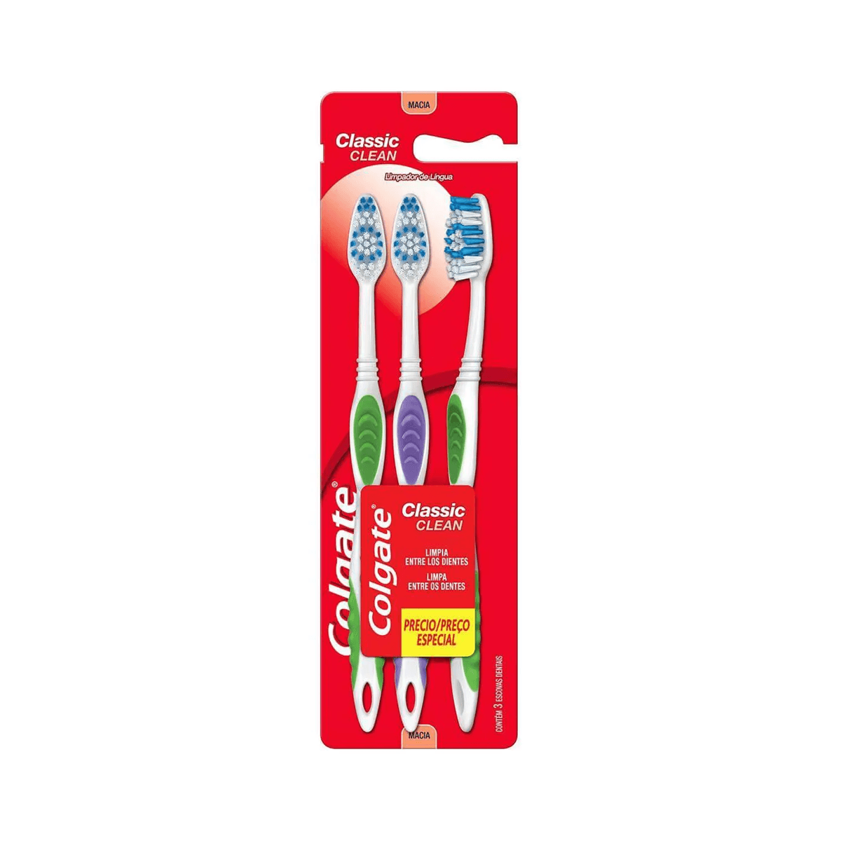 Escova Dental Colgate Classic Clean Cerdas Macia Cores Sortidas 3 Unidades — Colgate | Farmácia Resyla