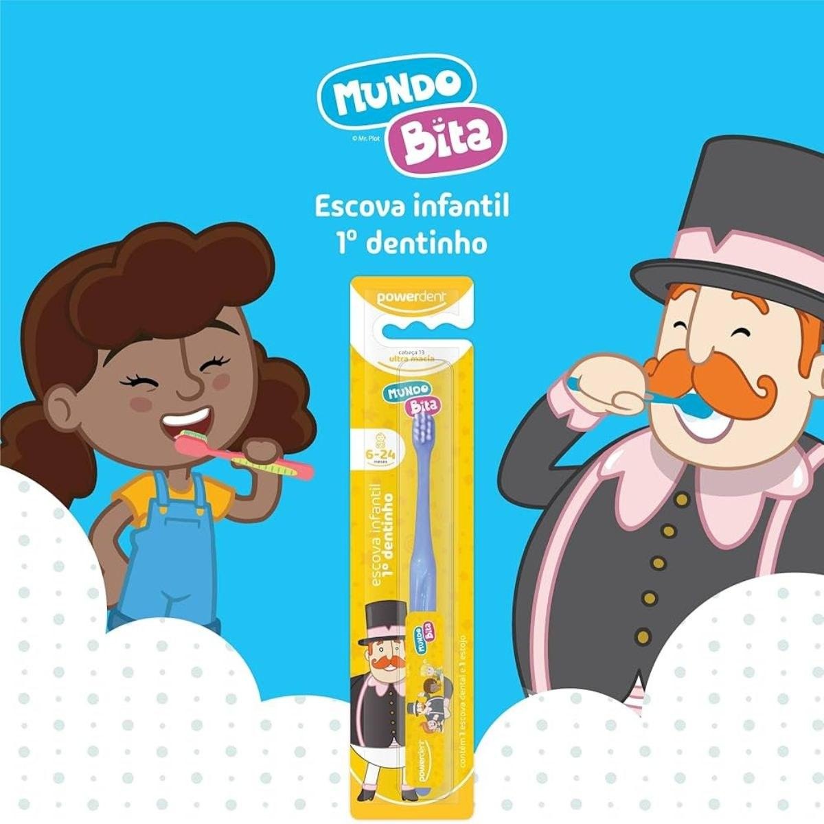 Escova Dental Infantil Powerdent Mundo Bita Primeiro Dentinho Ultra Macia 6 a 24 meses 1 Unidade — imagem 2 | Farmácia Resyla