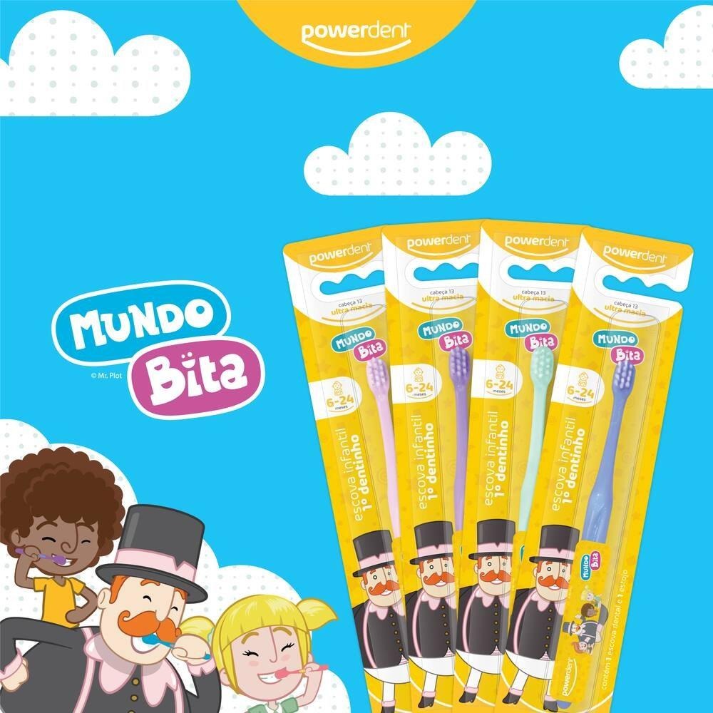 Escova Dental Infantil Powerdent Mundo Bita Primeiro Dentinho Ultra Macia 6 a 24 meses 1 Unidade — imagem 3 | Farmácia Resyla