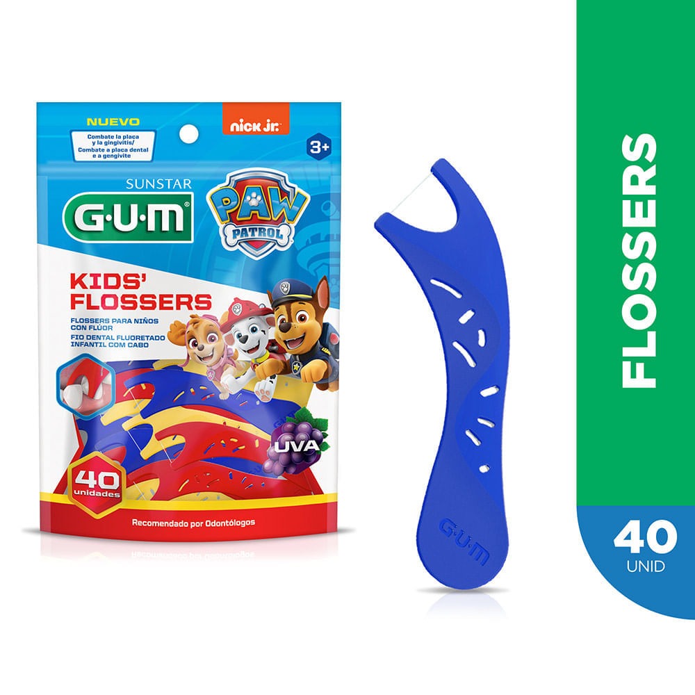 Fio Dental Infantil GUM Flosser Patrulha Canina com Flúor Sabor Uva 40 Unidades — Gum | Farmácia Resyla
