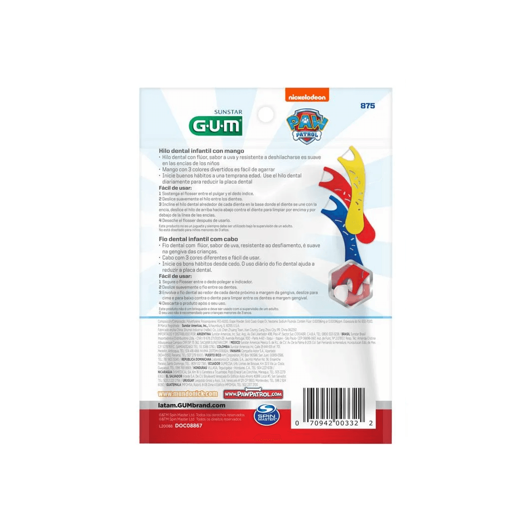 Fio Dental Infantil GUM Flosser Patrulha Canina com Flúor Sabor Uva 40 Unidades — imagem 3 | Farmácia Resyla