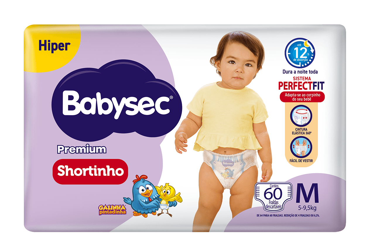 Fralda Babysec Premium Shortinho Galinha Pintadinha M 60 Unidades — imagem 2 | Farmácia Resyla
