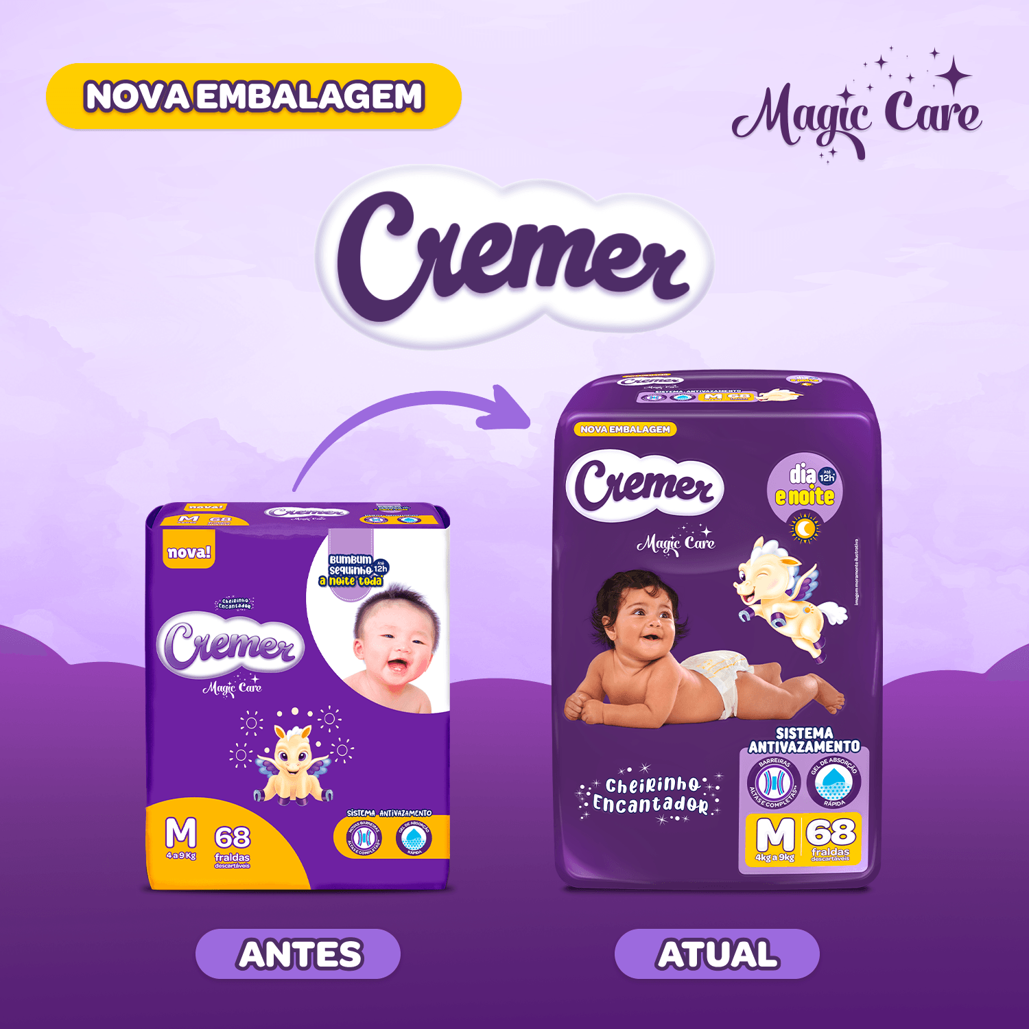 Fralda Cremer Magic Care Dia e Noite M 68 Unidades — imagem 3 | Farmácia Resyla