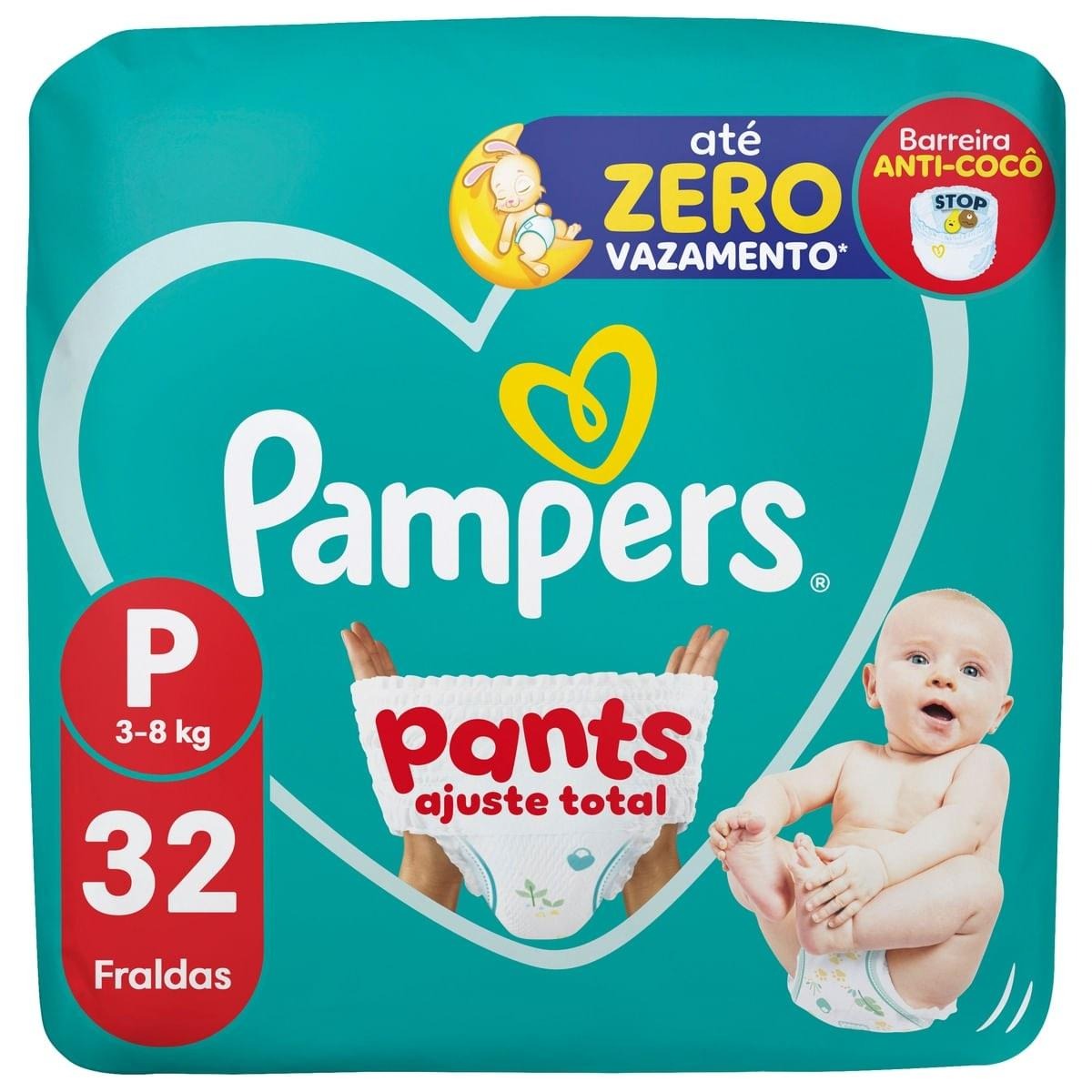Fralda Pampers Pants Ajuste Total P 32 Unidades — Pampers | Farmácia Resyla