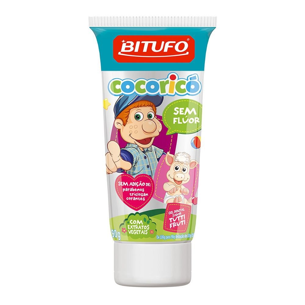Gel Dental Infantil Bitufo Cocoricó Sem Flúor Sem Corantes Sabor Tutti Frutti 90g — Bitufo | Farmácia Resyla