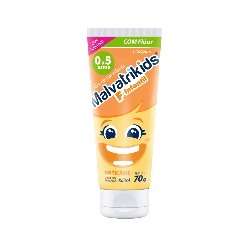 Gel Dental Infantil Malvatrikids F-Infantil Anticáries Flúor Xilitol Sabor Tutti Frutti 70g — Malvatricin | Farmácia Resyla