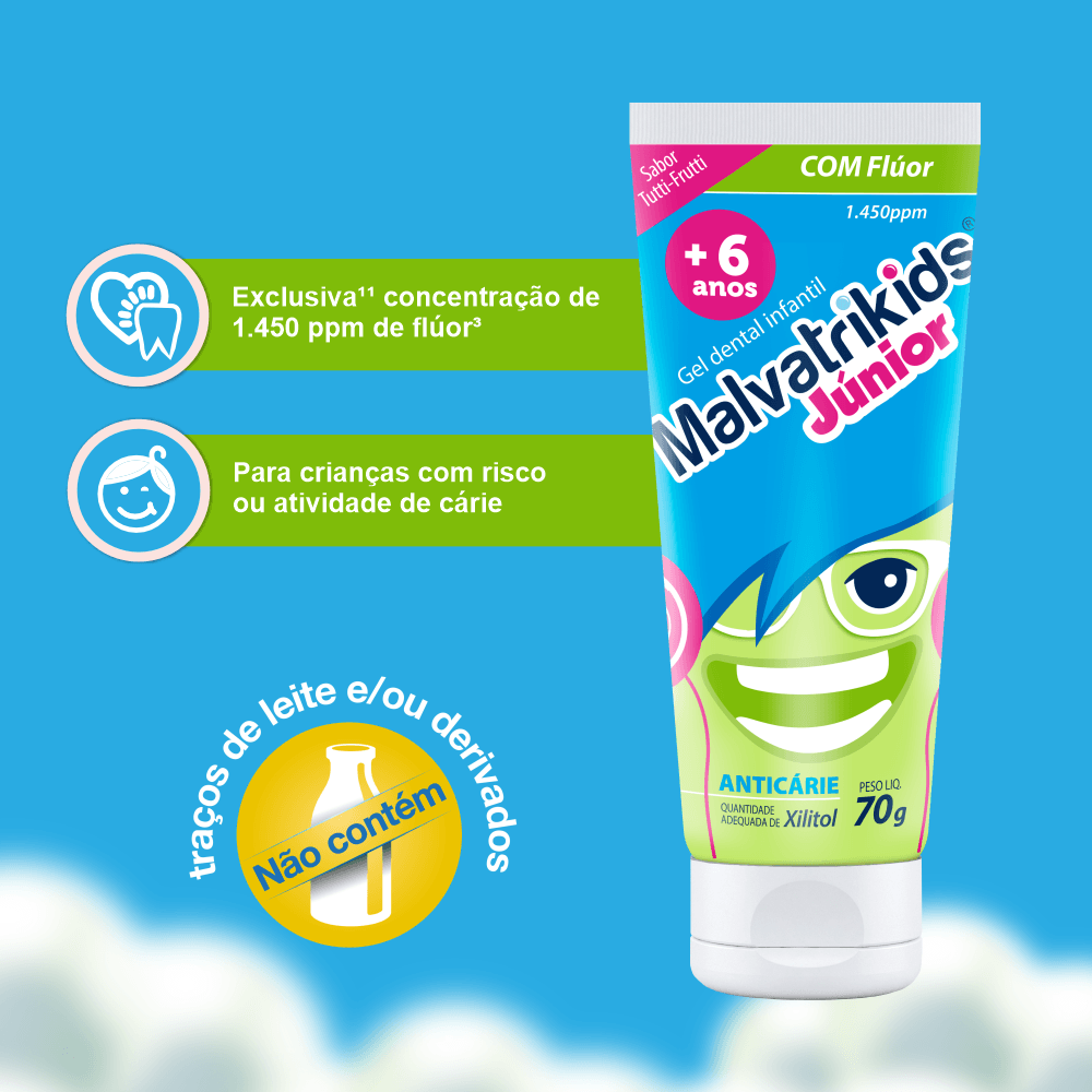 Gel Dental Infantil Malvatrikids Júnior Anticáries Flúor Xilitol Sabor Tutti Frutti 70g — imagem 2 | Farmácia Resyla