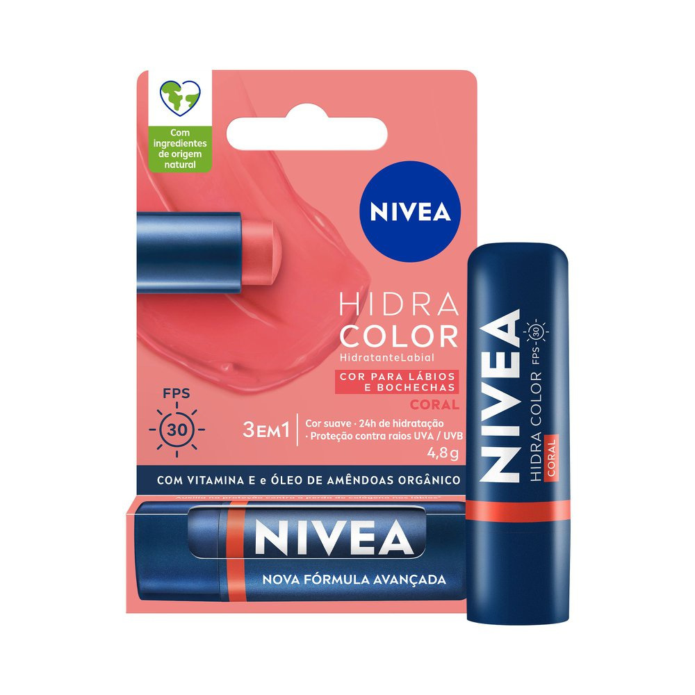 Hidratante Labial Nivea Hidra Color Coral 4,8g — Nivea | Farmácia Resyla
