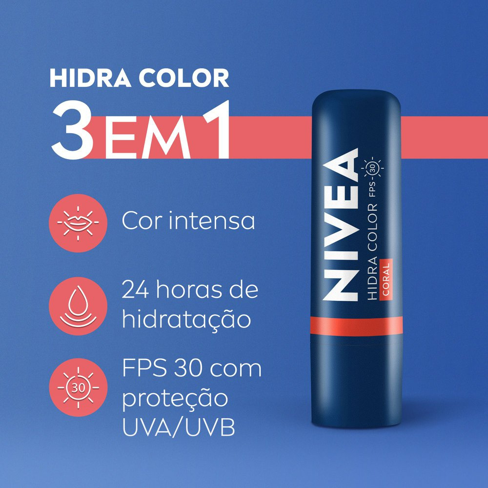 Hidratante Labial Nivea Hidra Color Coral 4,8g — imagem 2 | Farmácia Resyla