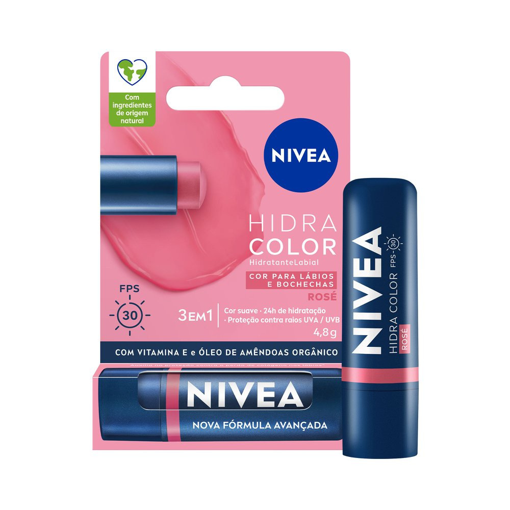 Hidratante Labial Nivea Hidra Color Rosé 4,8g — Nivea | Farmácia Resyla