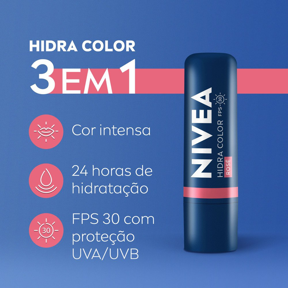 Hidratante Labial Nivea Hidra Color Rosé 4,8g — imagem 2 | Farmácia Resyla