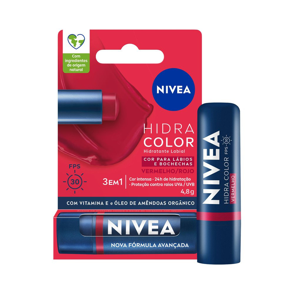 Hidratante Labial Nivea Hidra Color Vermelho 4,8g — Nivea | Farmácia Resyla