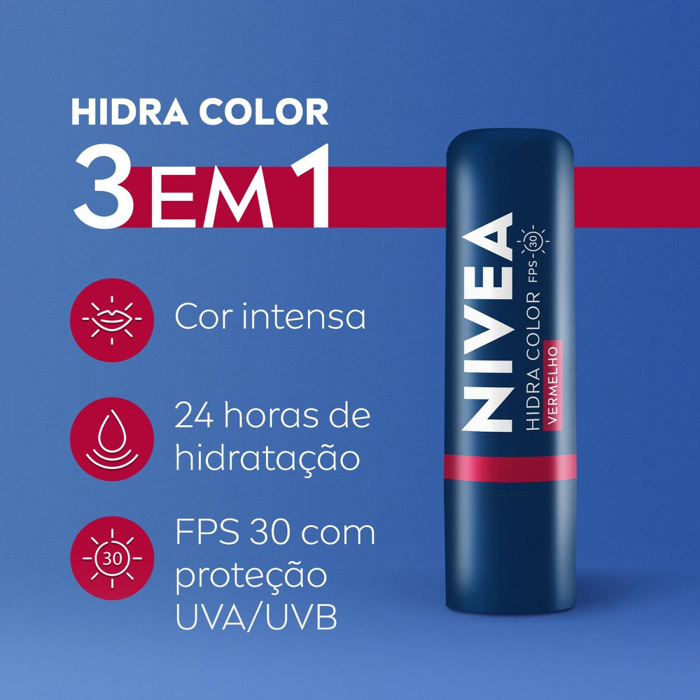 Hidratante Labial Nivea Hidra Color Vermelho 4,8g — imagem 2 | Farmácia Resyla