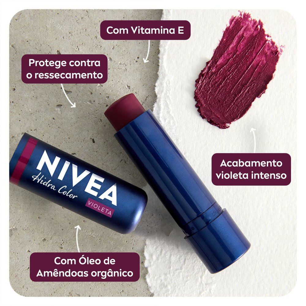 Hidratante Labial Nivea Hidra Color Violeta 4,8g — imagem 4 | Farmácia Resyla
