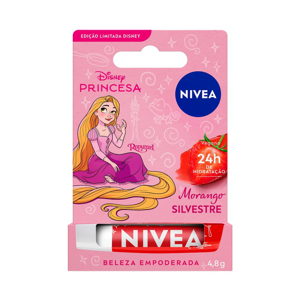 Hidratante Labial Nivea Morango Silvestre Princesa Rapunzel 4,8g Edição Limitada Disney — Nivea | Farmácia Resyla