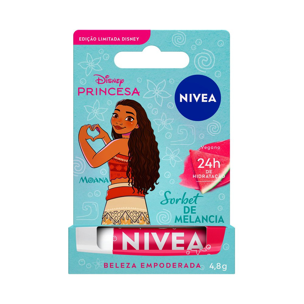 Hidratante Labial Nivea Sorbet De Melancia Princesa Moana 24h 4,8g Edição Limitada Disney — Nivea | Farmácia Resyla