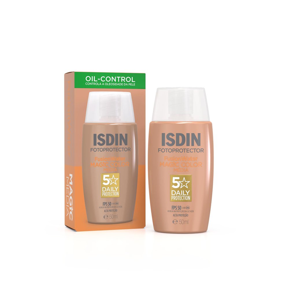ISDIN Protetor Solar Facial Fusion Water 5 Stars Color FPS 50 - Cor Média - 50ml — Isdin | Farmácia Resyla