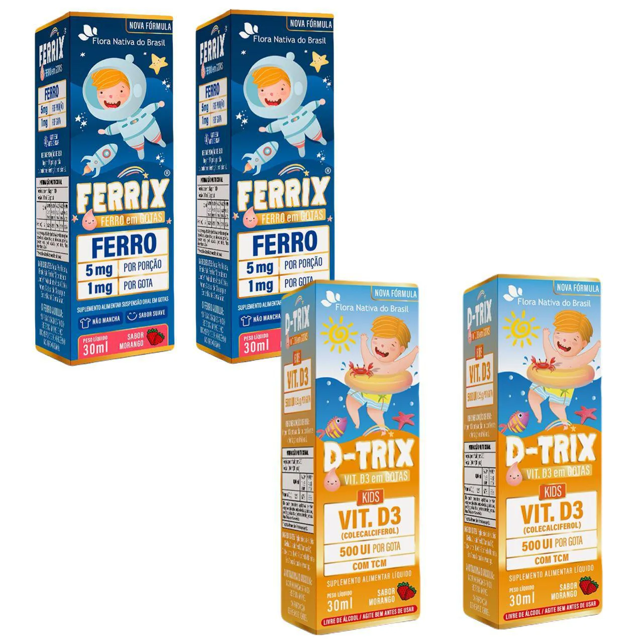 2x Ferrix Ferro + 2x D Trix Vitamina D3 - Kids- Flora Nativa — | Farmácia Resyla