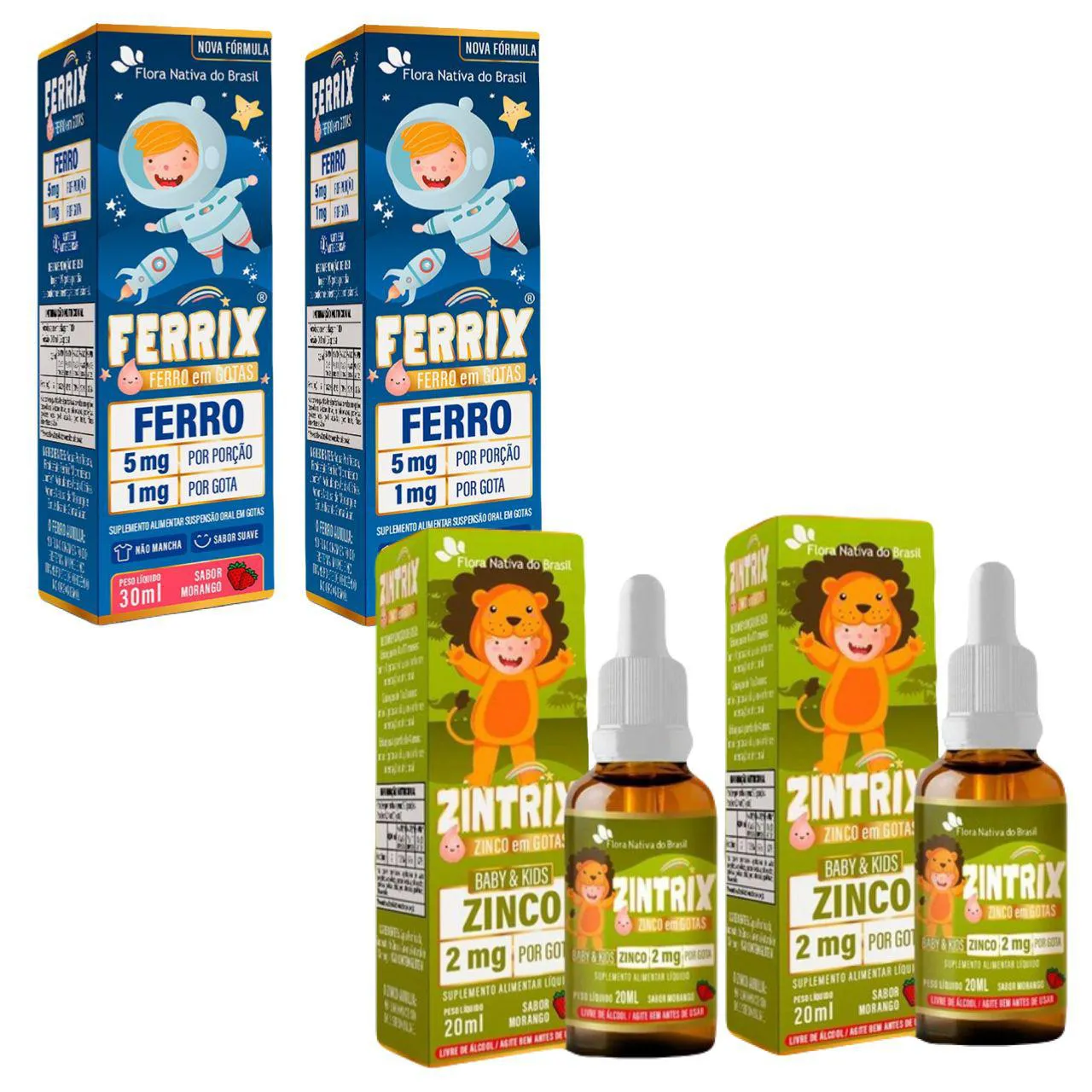 2X Ferrix Ferro + 2X Zintrix Zinco - Kids - Flora Nativa — | Farmácia Resyla