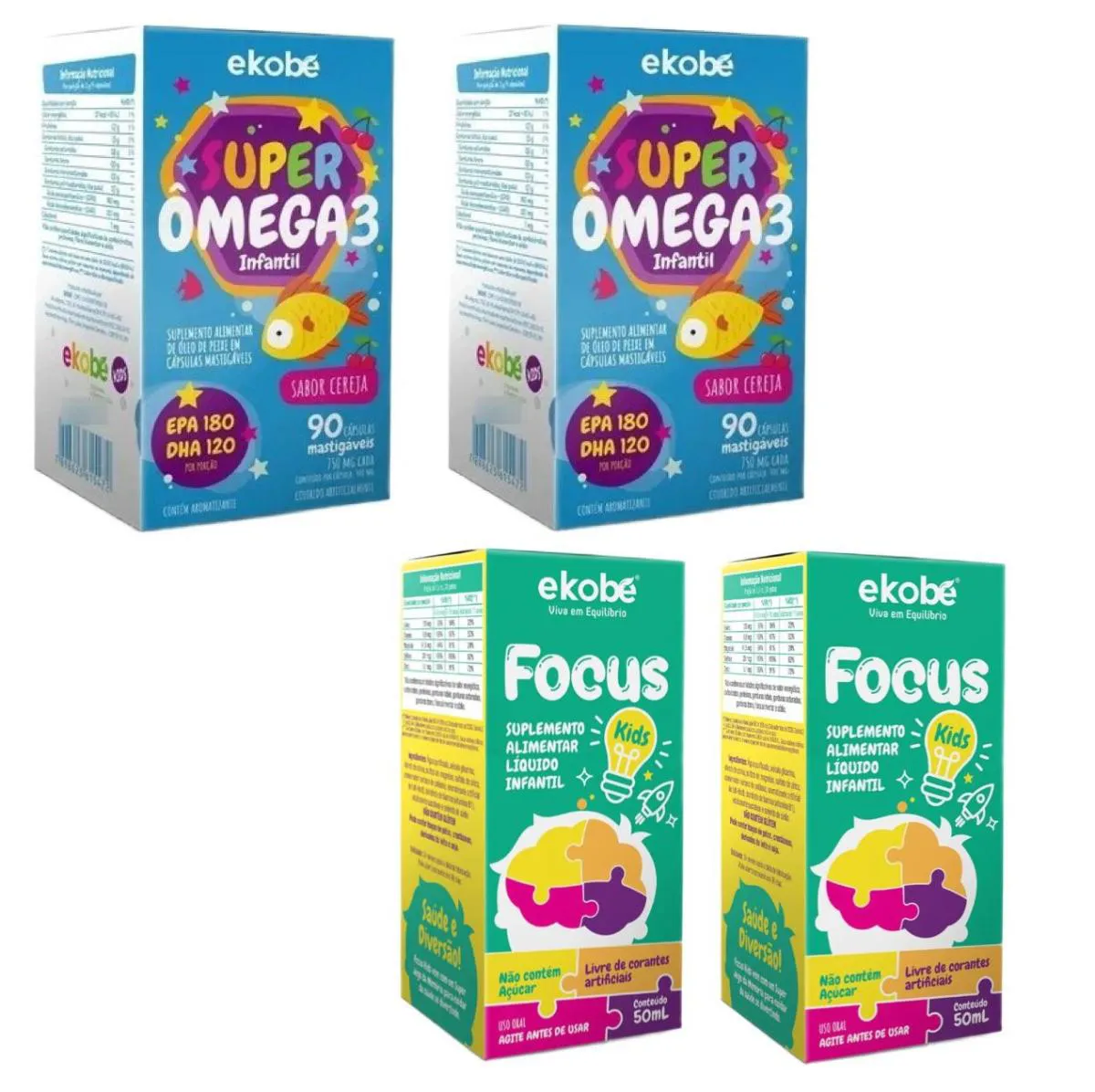 2x Focus Kids para Memória + 2x Super Ômega 3 - Ekobé Kids — Ekobé | Farmácia Resyla