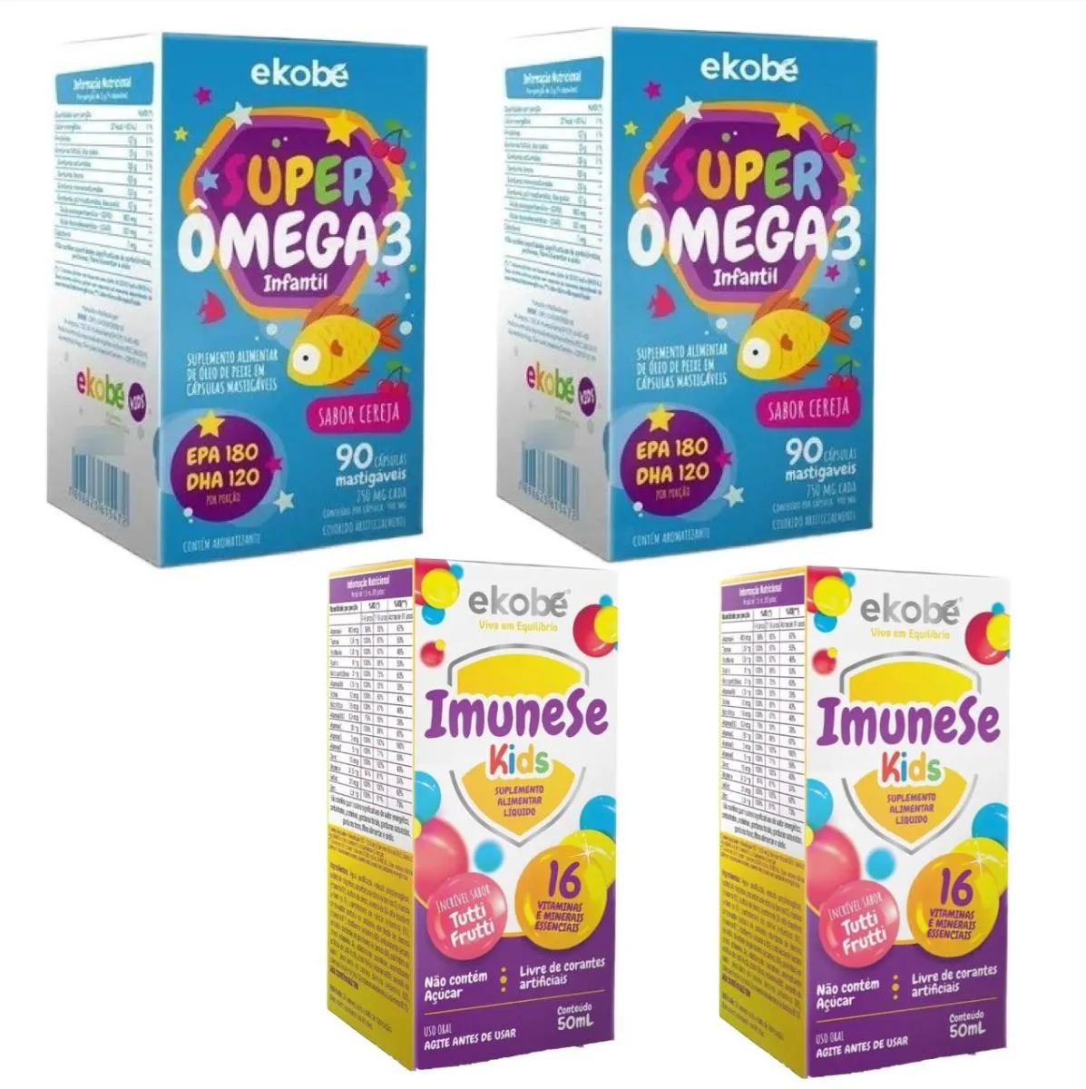 2x Super Ômega 3 + 2x Imunese Kids 16 Vitaminas - Ekobé Kids — Ekobé | Farmácia Resyla