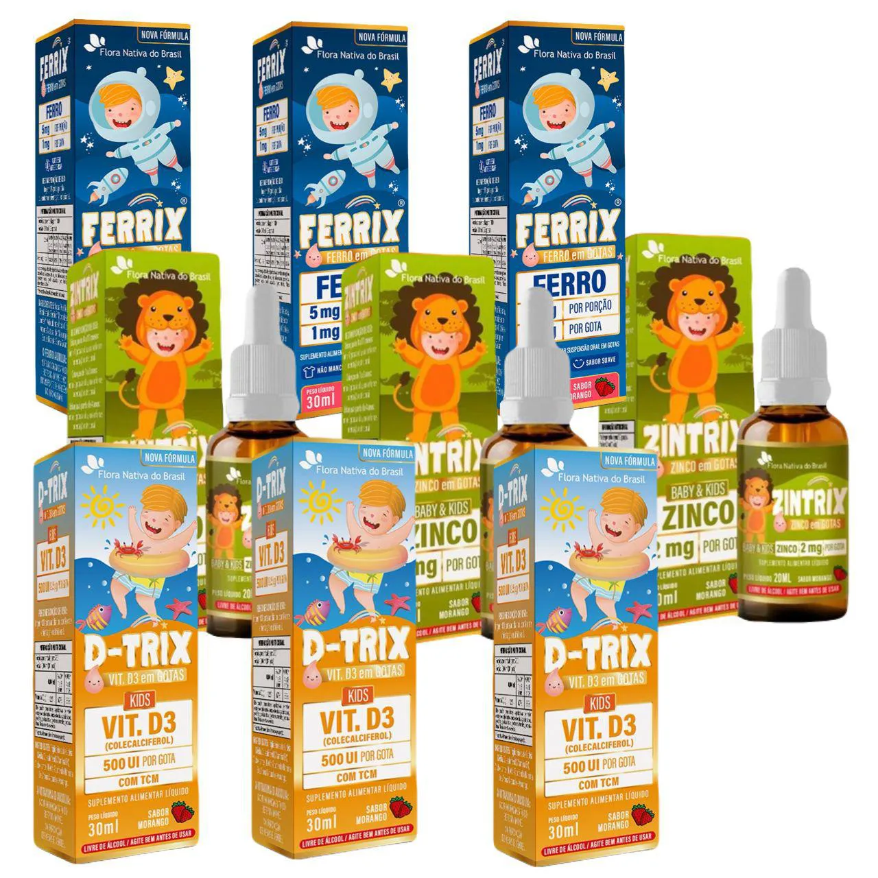 3x Ferrix Ferro + 3x D Trix Vitamina D3 - 3x Zintrix Zinco — | Farmácia Resyla