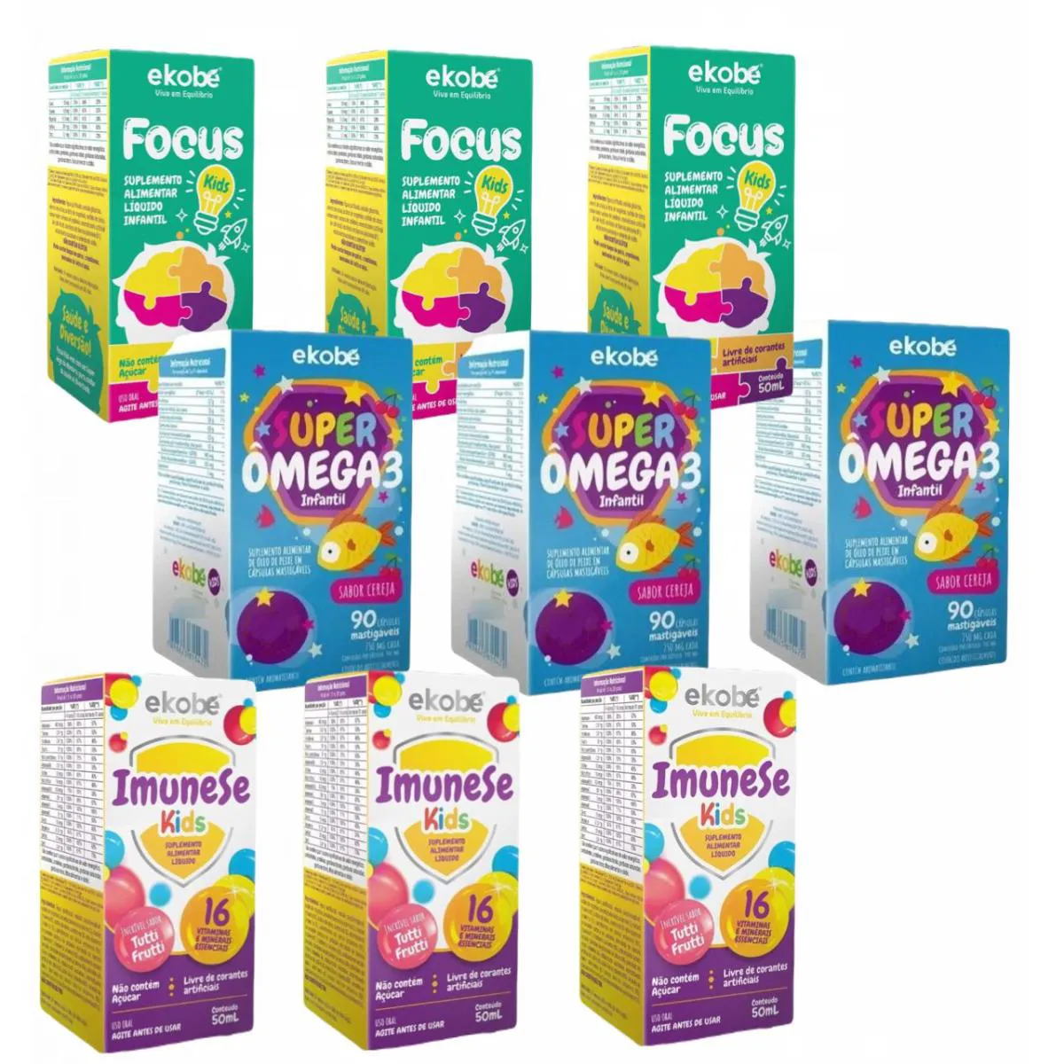 3x Focus Kids + 3x Super Ômega 3 Kids + 3x Imunese Kids — | Farmácia Resyla