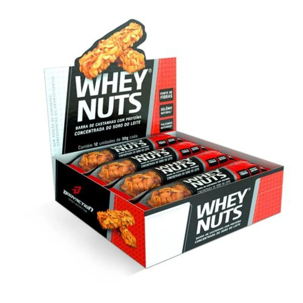 Barra de Castanhas Body Action Whey Nuts 30g 12 unidades — | Farmácia Resyla