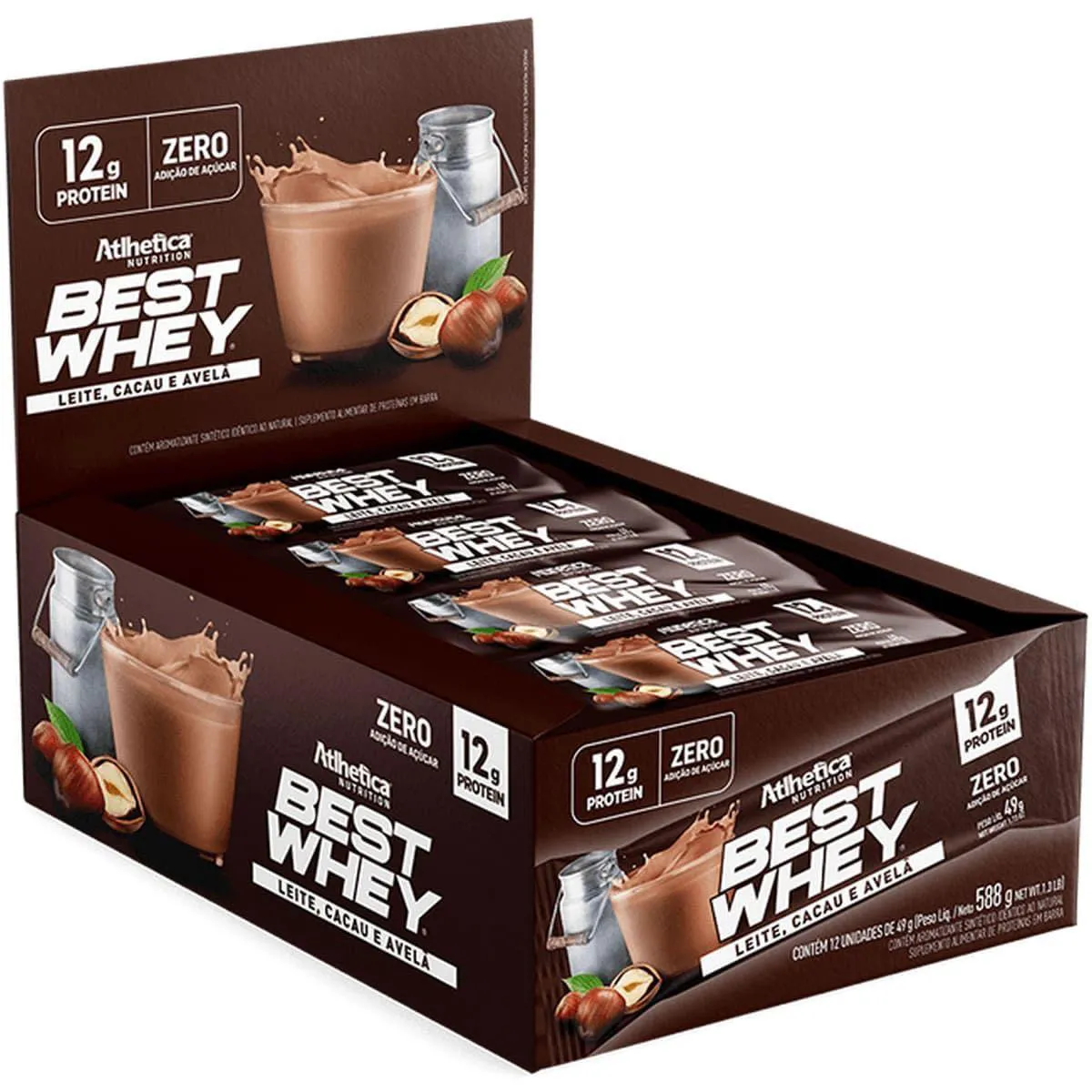 Barra Proteica Best Whey - 12 Barras 49G Leite, Cacau e Avelã - Atlhetica Nutrition — Atlhetica Nutrition | Farmácia Resyla