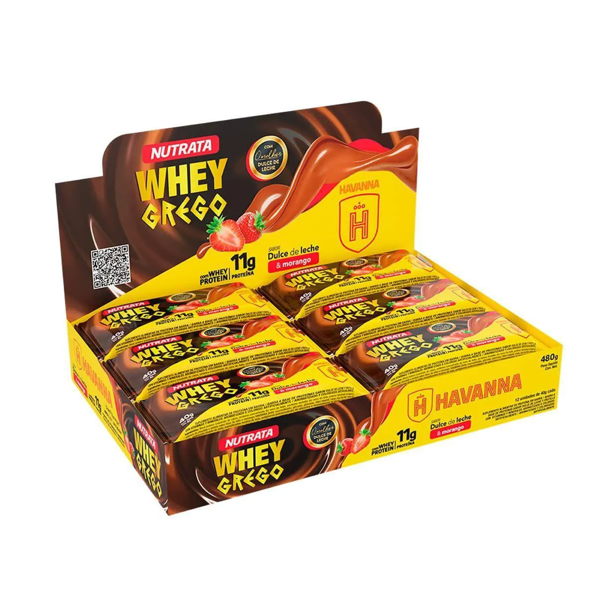 Barra Whey Grego Bar - 12 Unidades de 40G Dulce de Leche Havanna e Morango - Nutrata — Nutrata | Farmácia Resyla