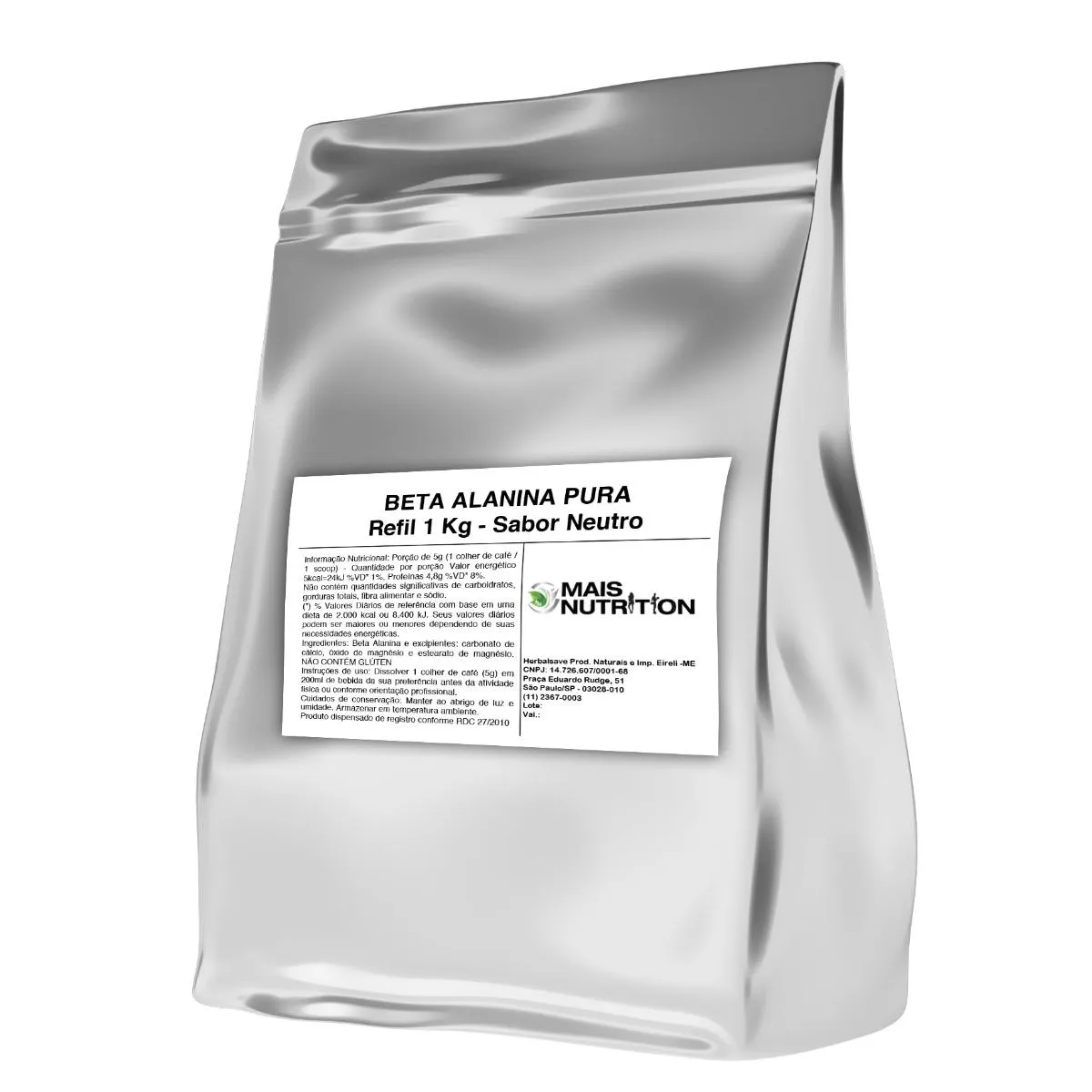 Beta Alanina Vegan 1kg Embalagem Refil Wvegan Vegano — | Farmácia Resyla