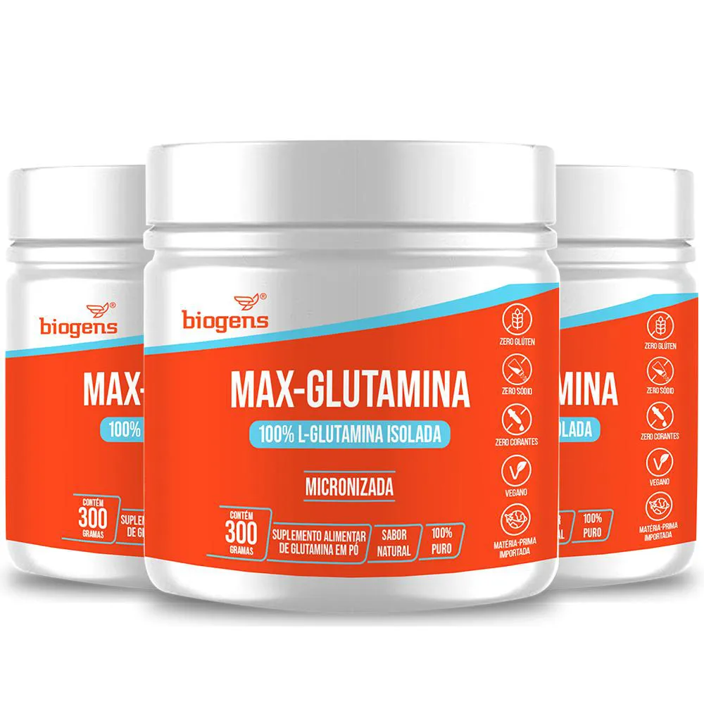 Biogens kit 3x max glutamina 300g — | Farmácia Resyla