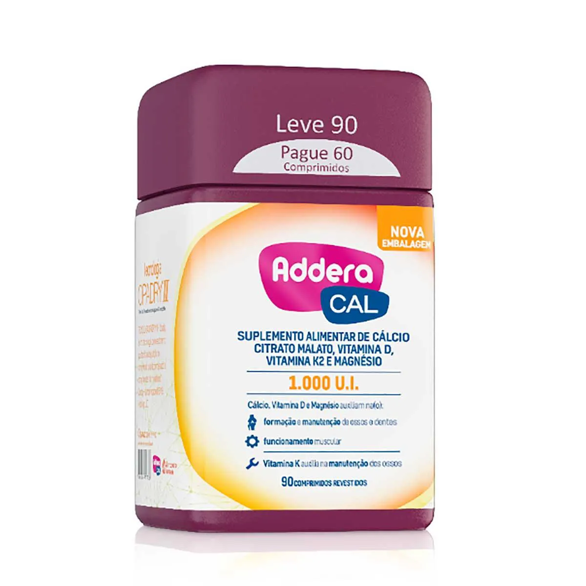 Cálcio Addera Cal 1.000UI MDK 90 comprimidos — Addera | Farmácia Resyla