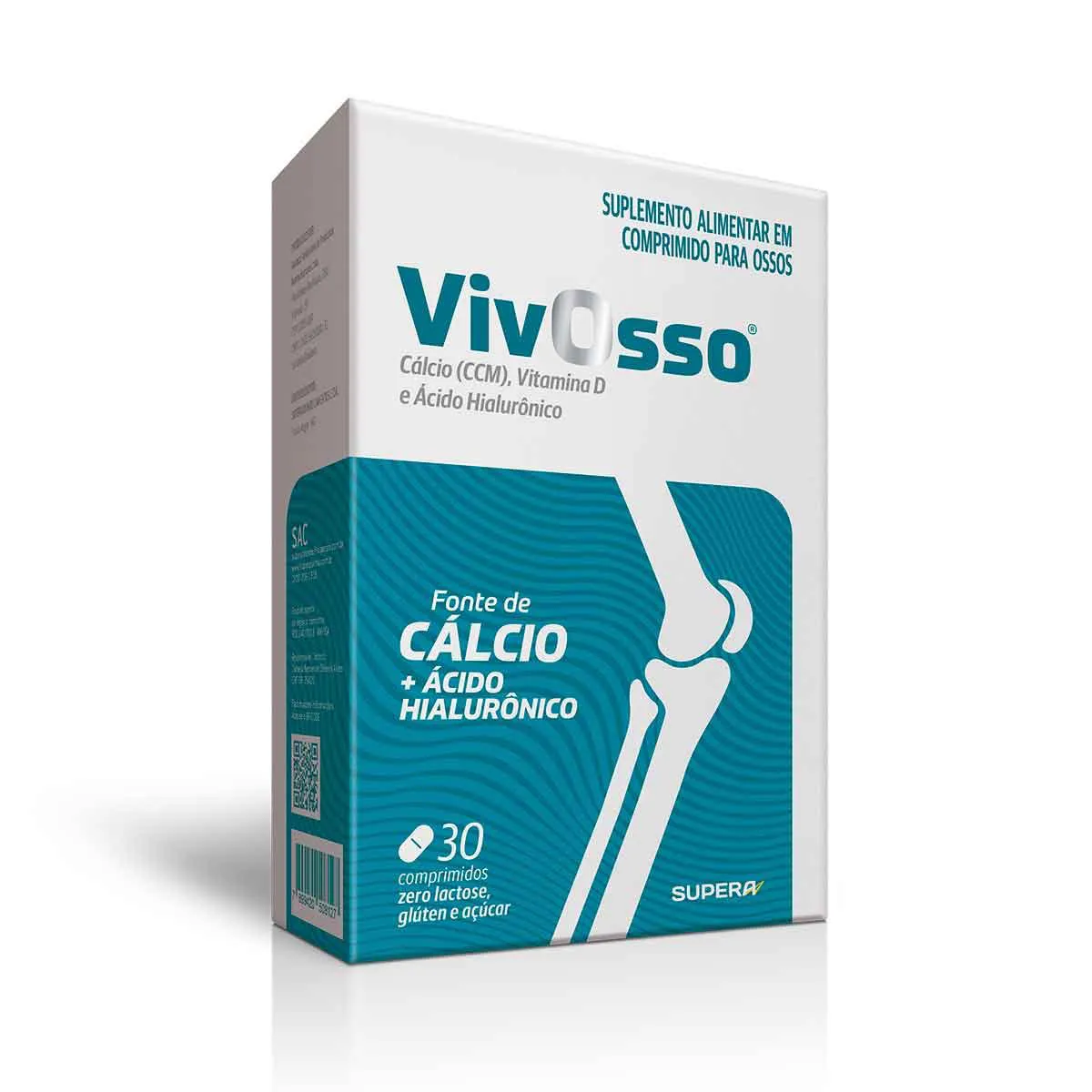 Cálcio + Vitamina D + Ácido Hialurônico VIvosso Zero Açúcar 30 comprimidos — | Farmácia Resyla