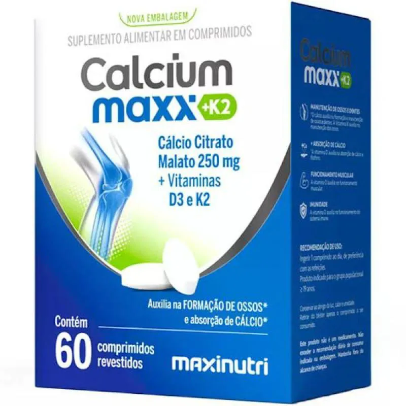 Calcium Maxx K2 250mg 60 Comprimidos Maxinutri — Maxinutri | Farmácia Resyla