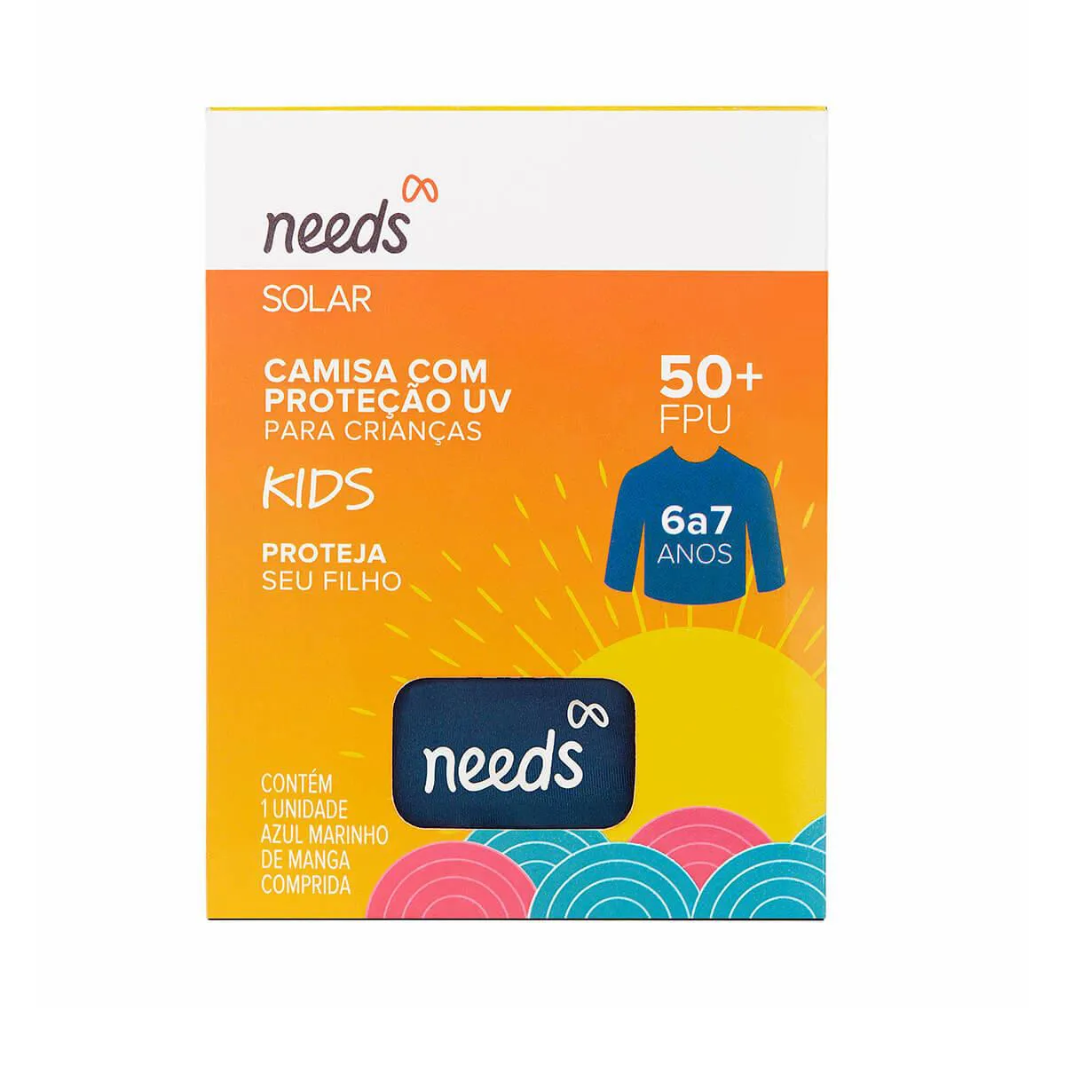 Camisa Infantil Proteção UV FPU 50+ Needs Solar 6 a 7 Anos Azul — Needs | Farmácia Resyla