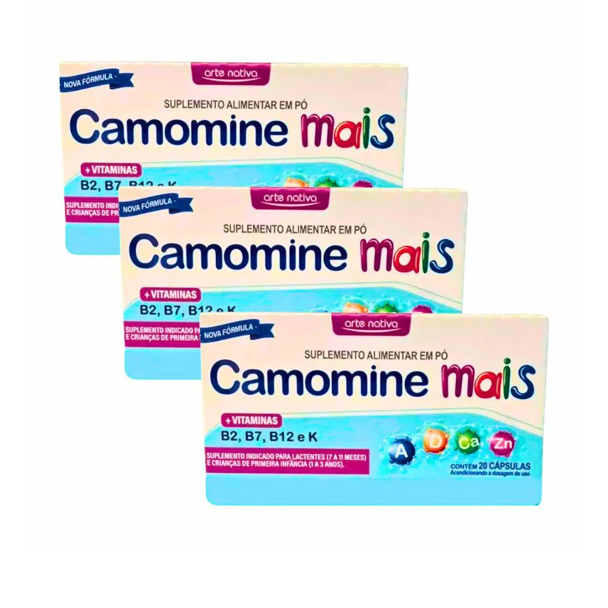 Camomine Mais Suplemento de Vitamina A, D, Ca, Zn, B2, B7, B12 e K — | Farmácia Resyla