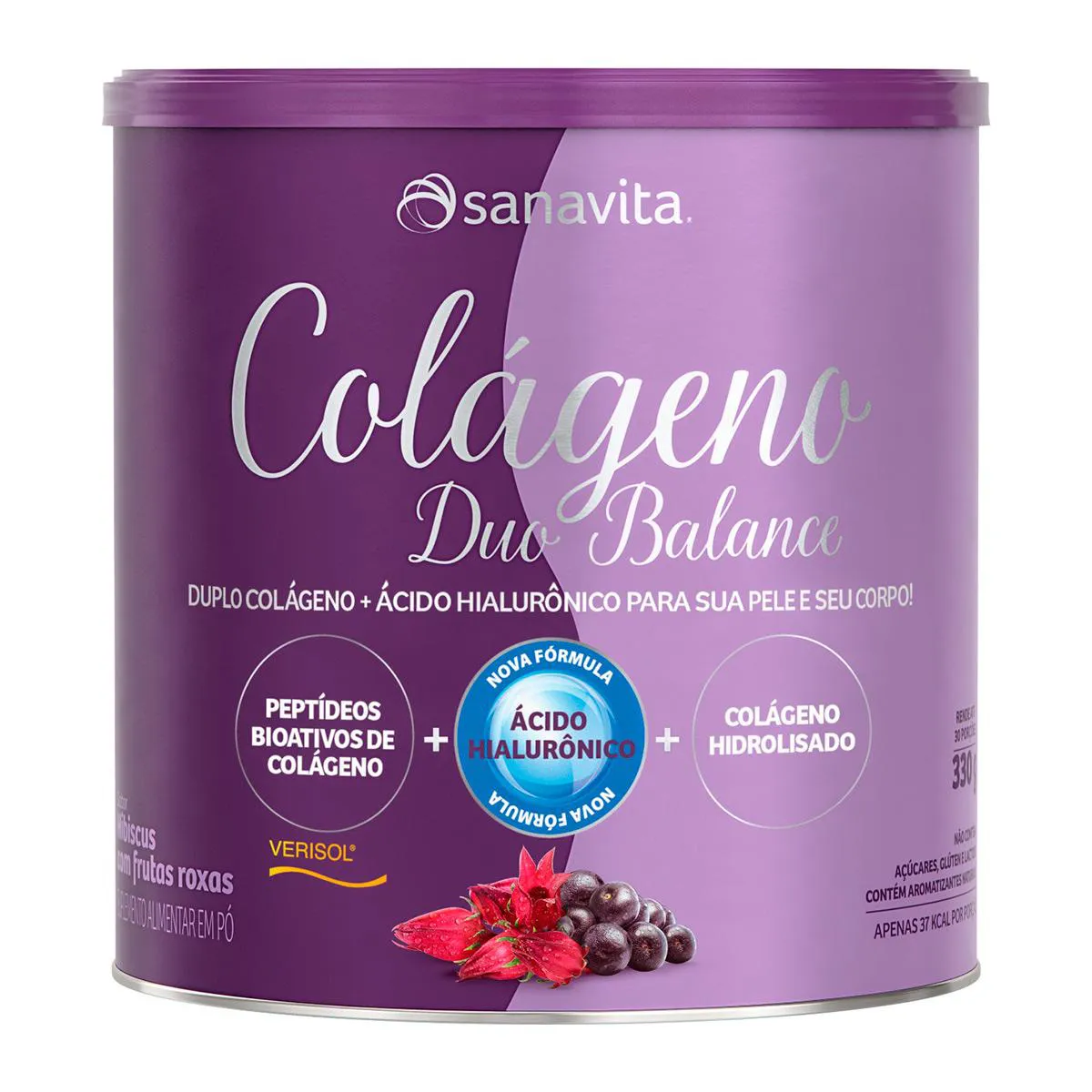Colágeno Sanavita Duo Balance Hibiscus com Frutas Roxas Sem Açúcar 330g — Sanavita | Farmácia Resyla