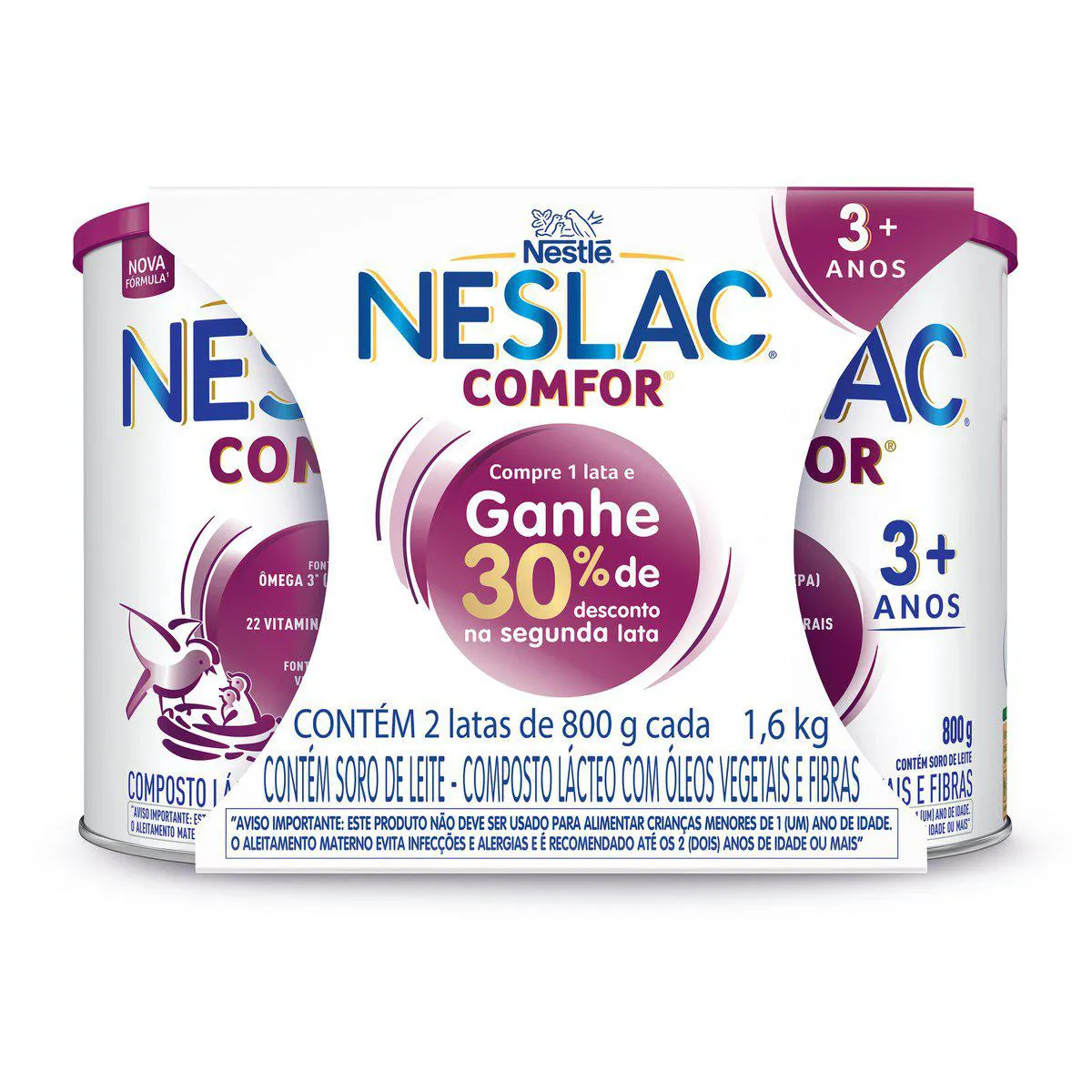 Composto Lácteo Neslac Comfor Nestlé 3 a 5 anos Kit 2 unidades com 800g cada — Nestle | Farmácia Resyla