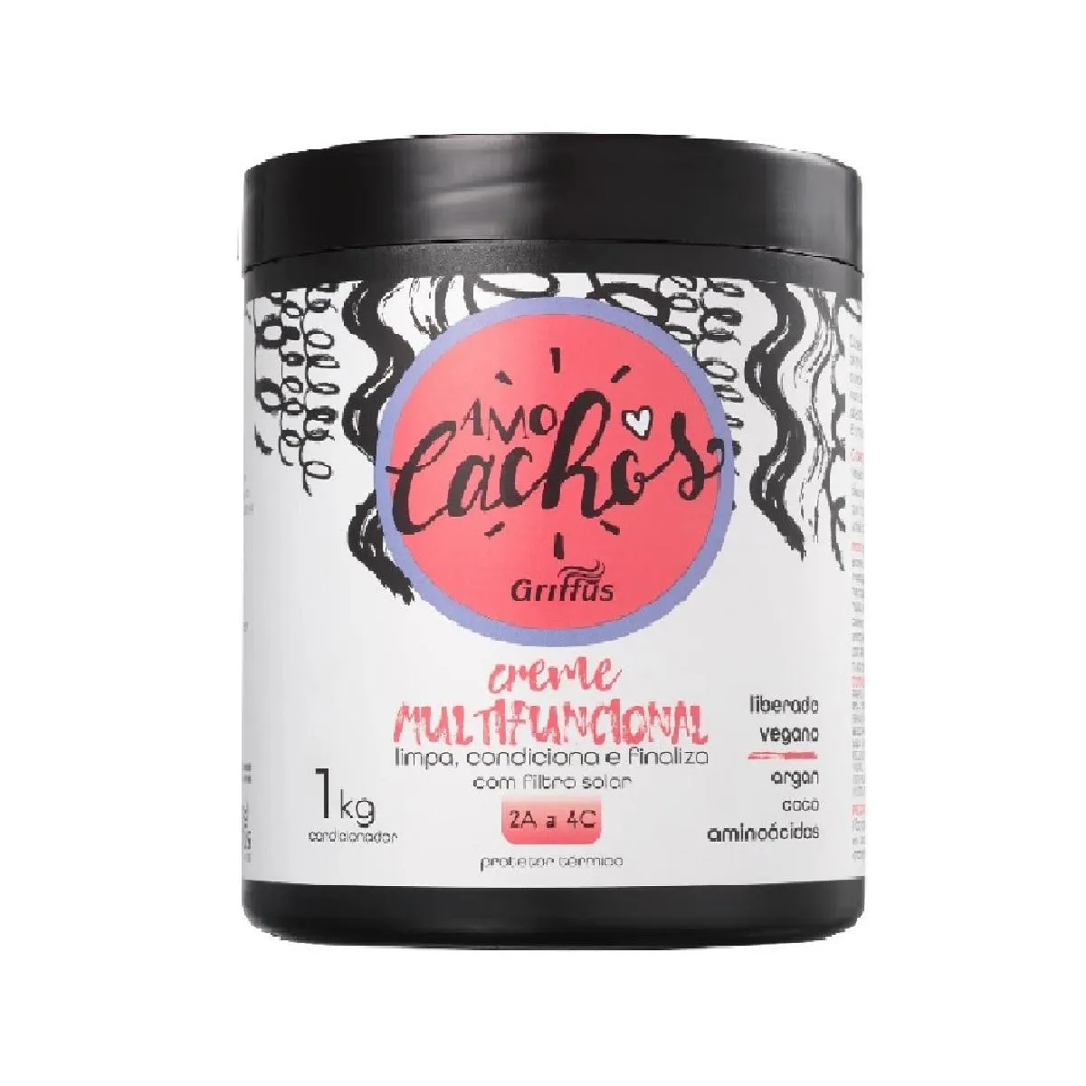 Creme multifuncional limpa, condiciona e finaliza 2a a 4c vegano amo cachos griffus 1kg — | Farmácia Resyla