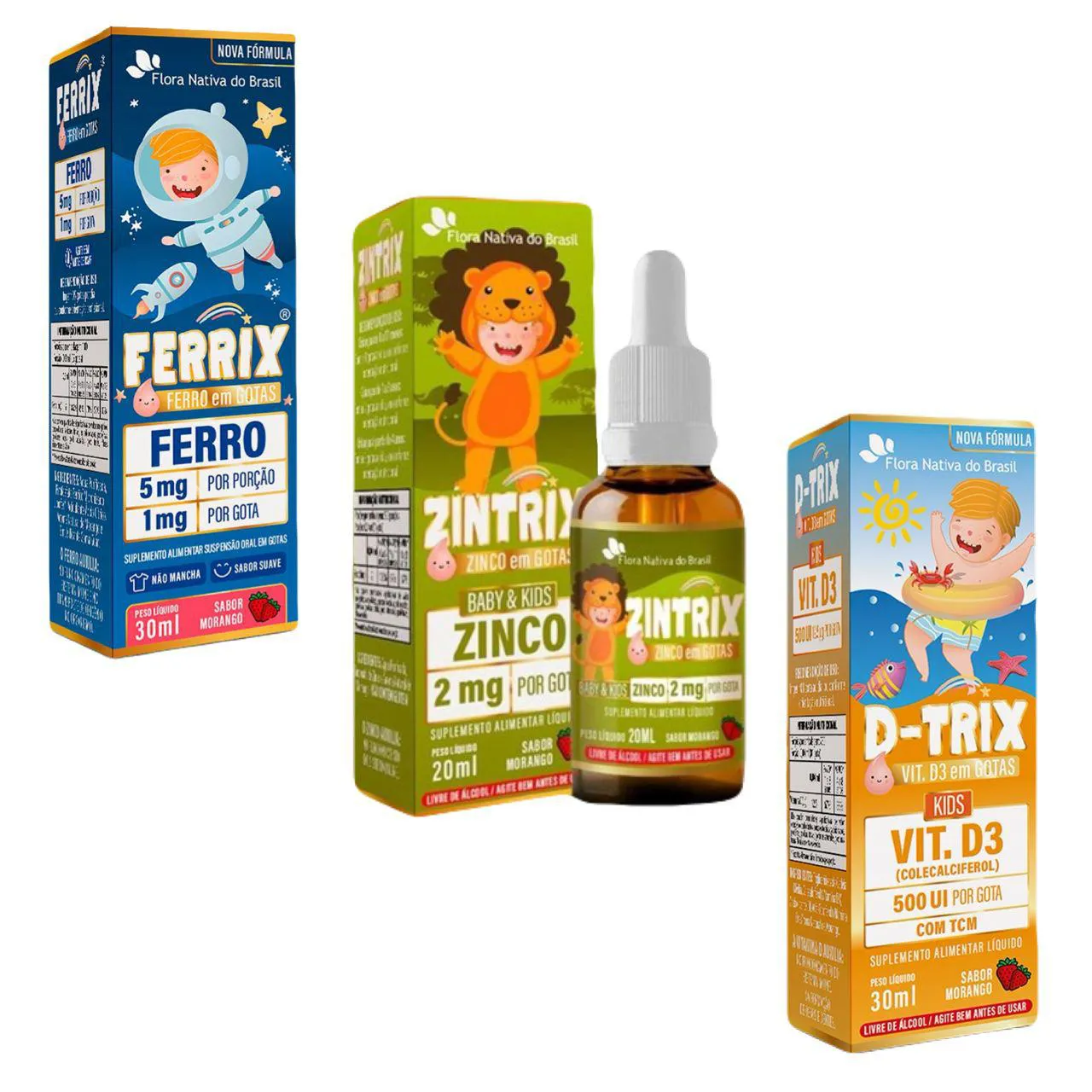 Ferrix Ferro + D Trix Vitamina D3 - Zintrix Zinco - Kids — | Farmácia Resyla