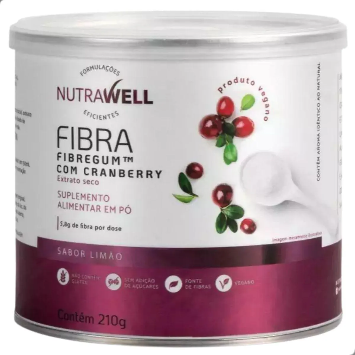 Fibra Alimentar Fibregum 5,8G com Cranberry 210G Nutrawell Limão — Gum | Farmácia Resyla
