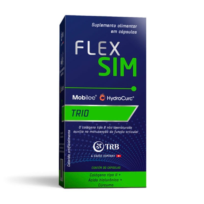Flex Sim Trio Colágeno Tipo II + Ácido Hialurônico + Cúrcuma 30 Comprimidos TRB — | Farmácia Resyla