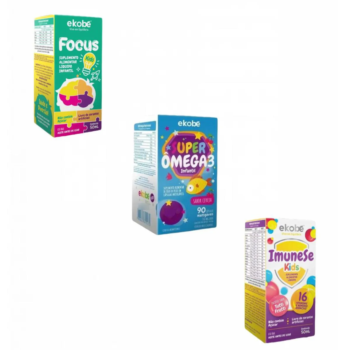 Focus Kids + Super Ômega 3 Kids + Imunese Kids - Ekobé — Ekobé | Farmácia Resyla