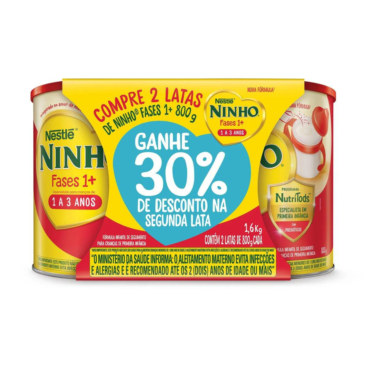 Fórmula Infantil Ninho Fases 1+ Nestlé 1 a 3 anos Kit 2 unidades com 800g cada — Nestle | Farmácia Resyla