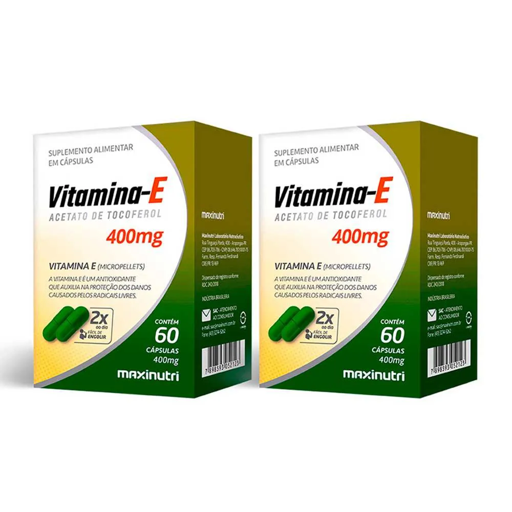 Kit 02 vitamina e antioxidante 400mg 60 capsulas maxinutri — Maxinutri | Farmácia Resyla