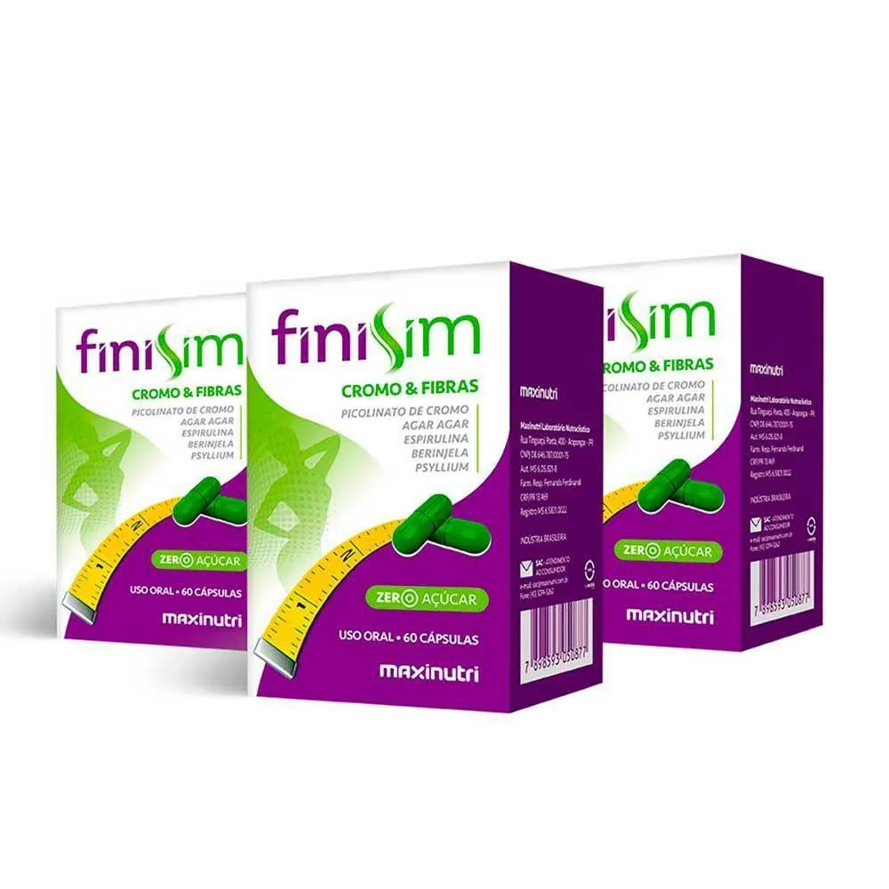 Kit 03 Finisim Cromo e Fibras Maxinutri Zero Açúcar 60 cápsulas — Maxinutri | Farmácia Resyla