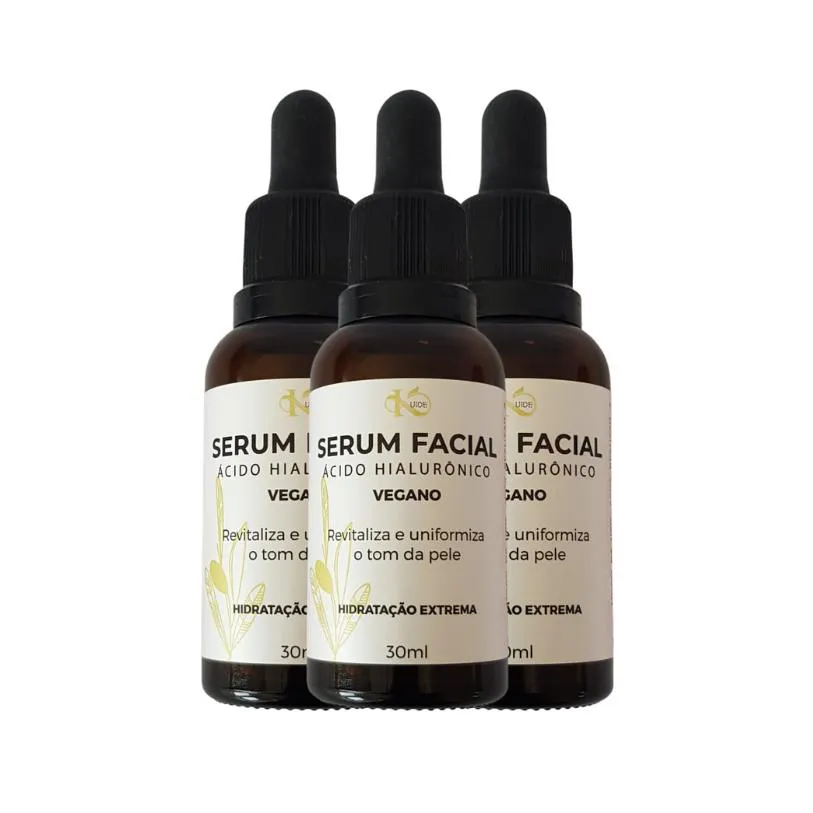 Kit 03 Sérum Facial Vegano Ácido Hialurônico 30Ml Kuide — Kuide | Farmácia Resyla